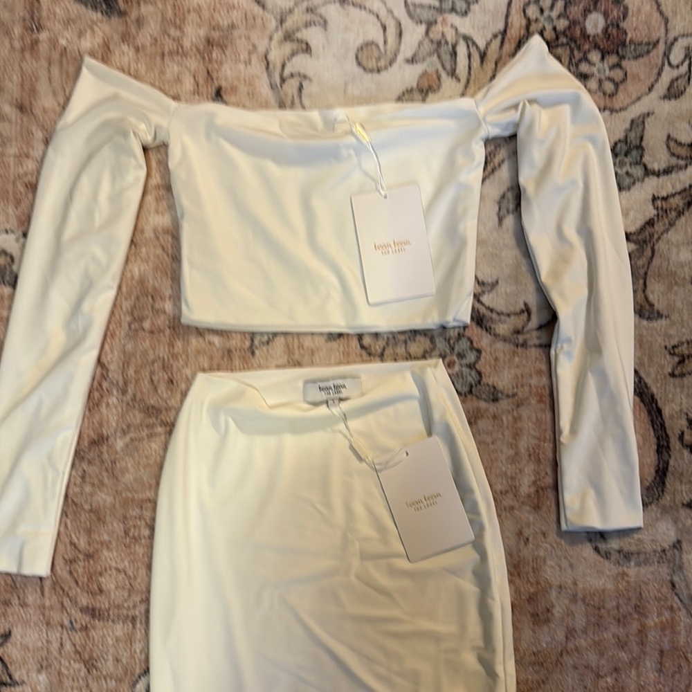 Boom Boom now AYM Jeans Cream Midi Pencil Skirt Set